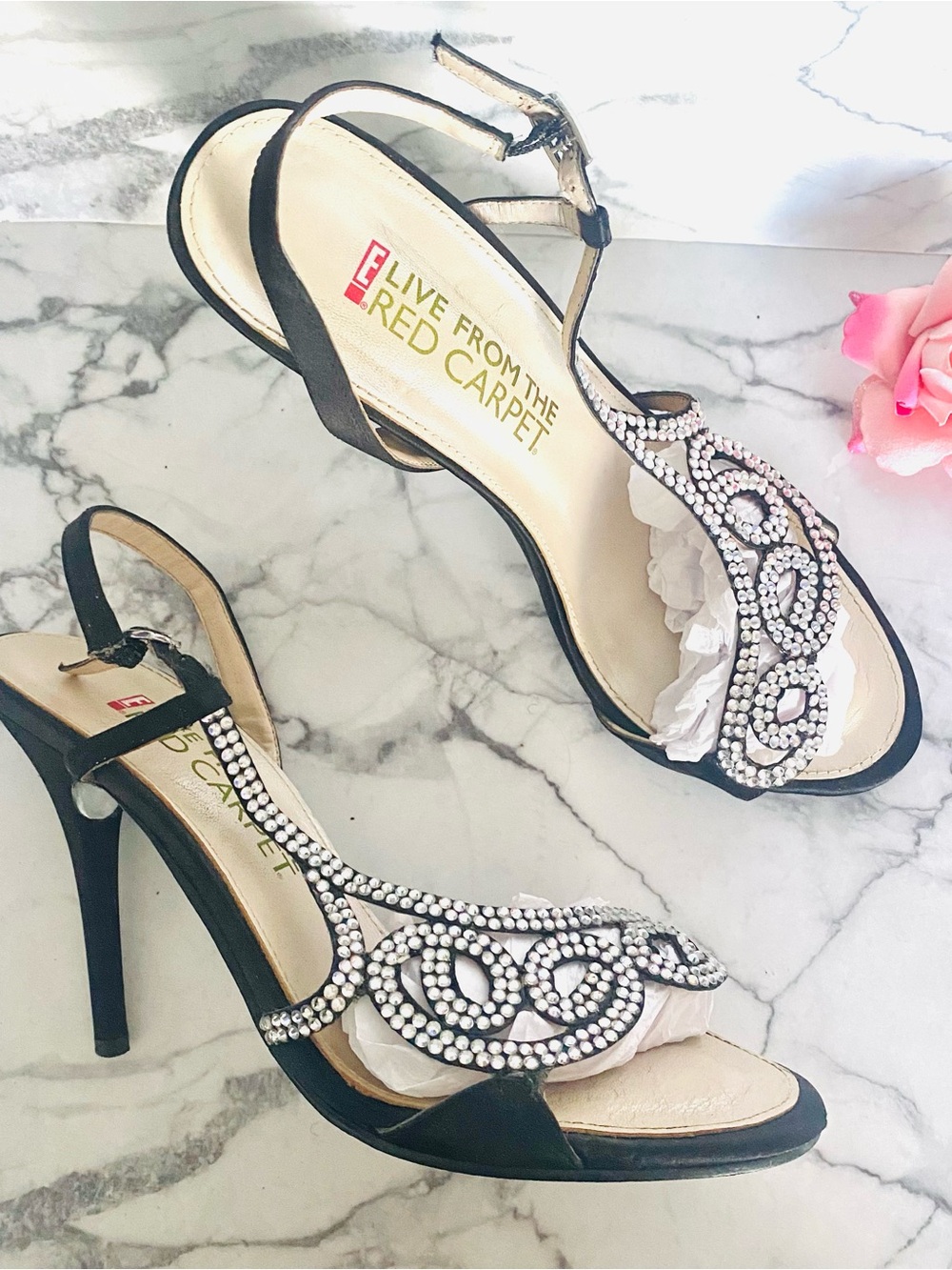 💕Pretty Black Crystal Embellished Heels SZ 8.5